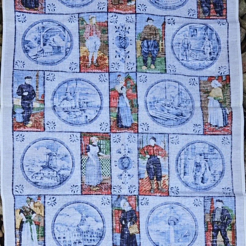 VTG Holland Souvenir Tea‎ Towel Dutch Scene Amsterdam Delft Netherlands Travel